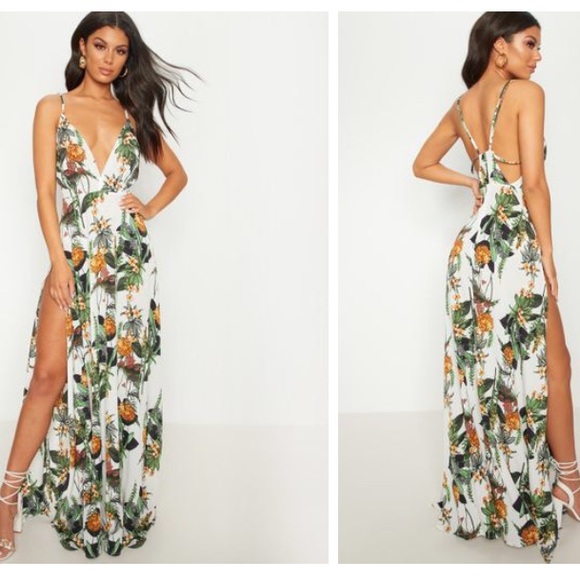 PrettyLittleThing White Floral Maxi Dress - Picture 1 of 3